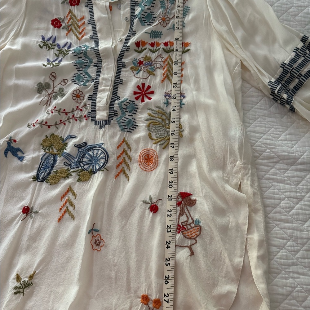 Johnny Was Embroidered White Tunic with Multicolor Patterns - Picture 8 of 13